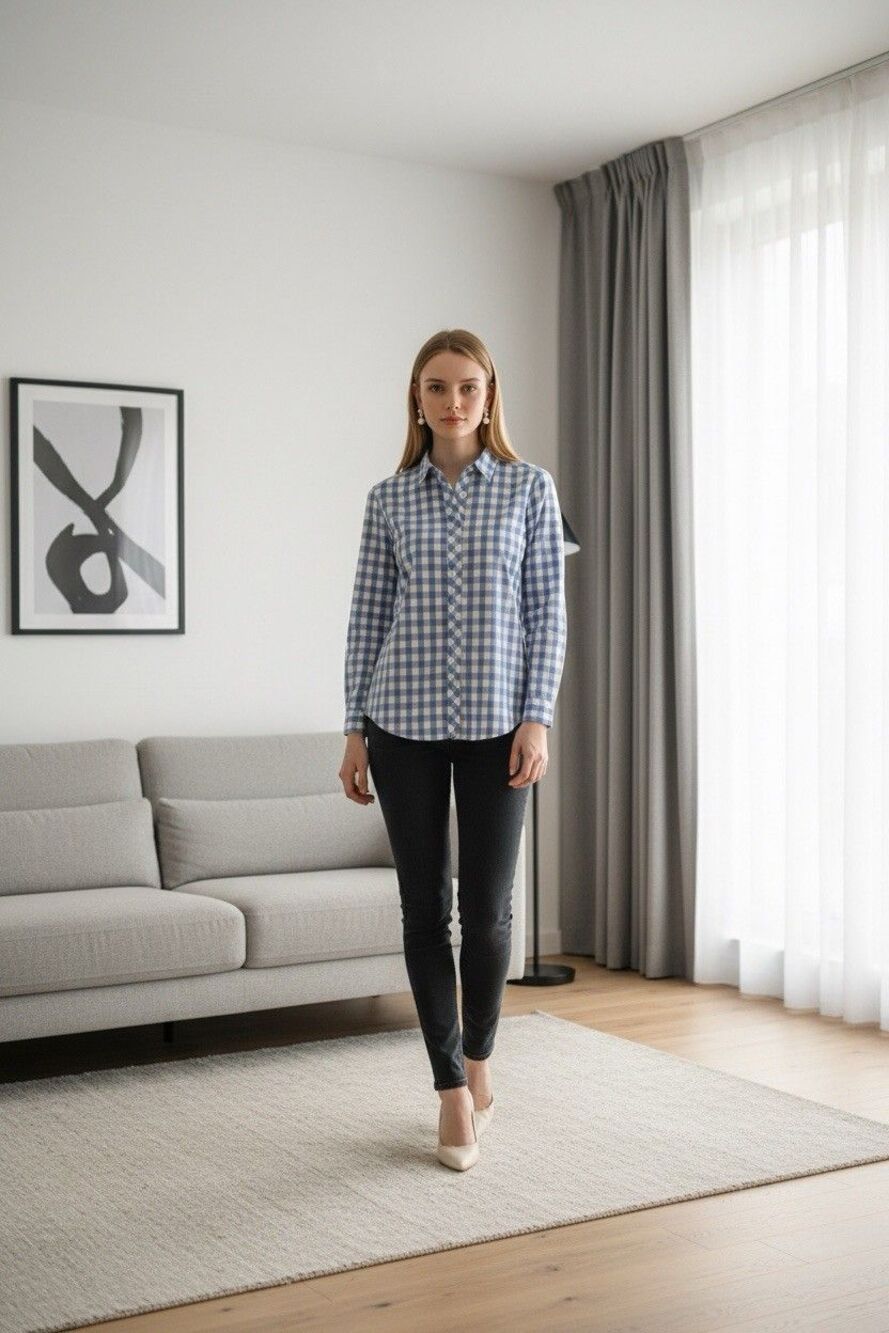Market & Spruce Long Sleeve Women’s Blue Gingham Button Up Shirt Size XL